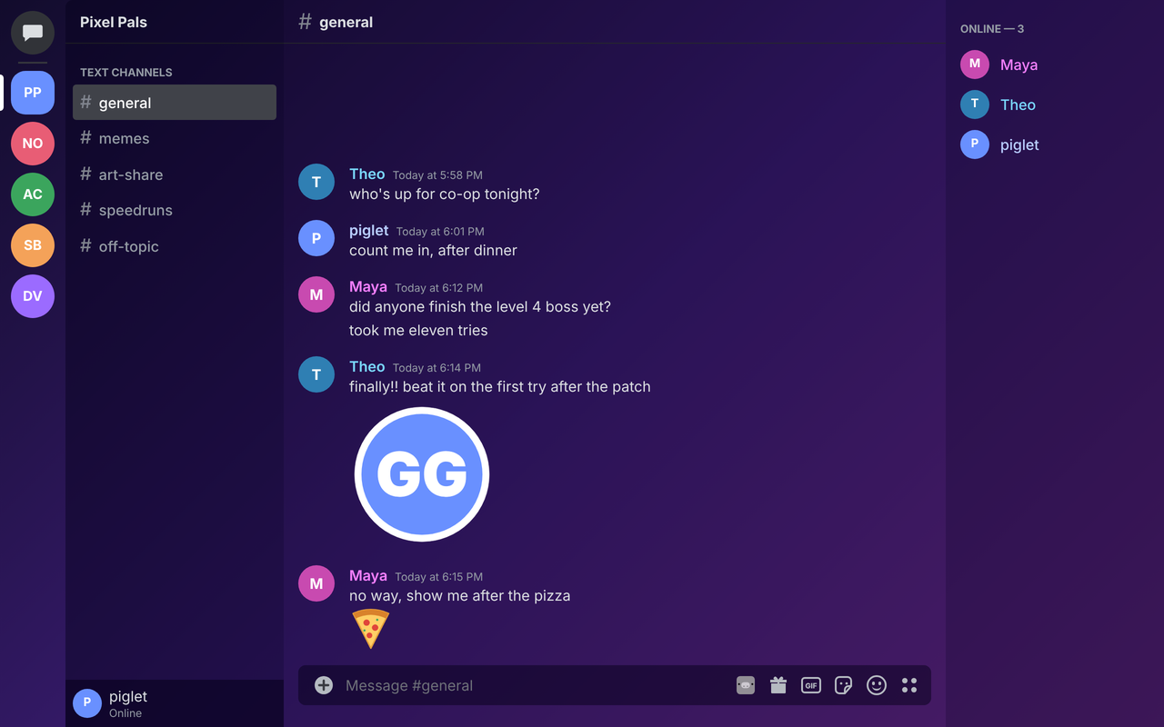 Discord with a purple gradient theme from Nitfree